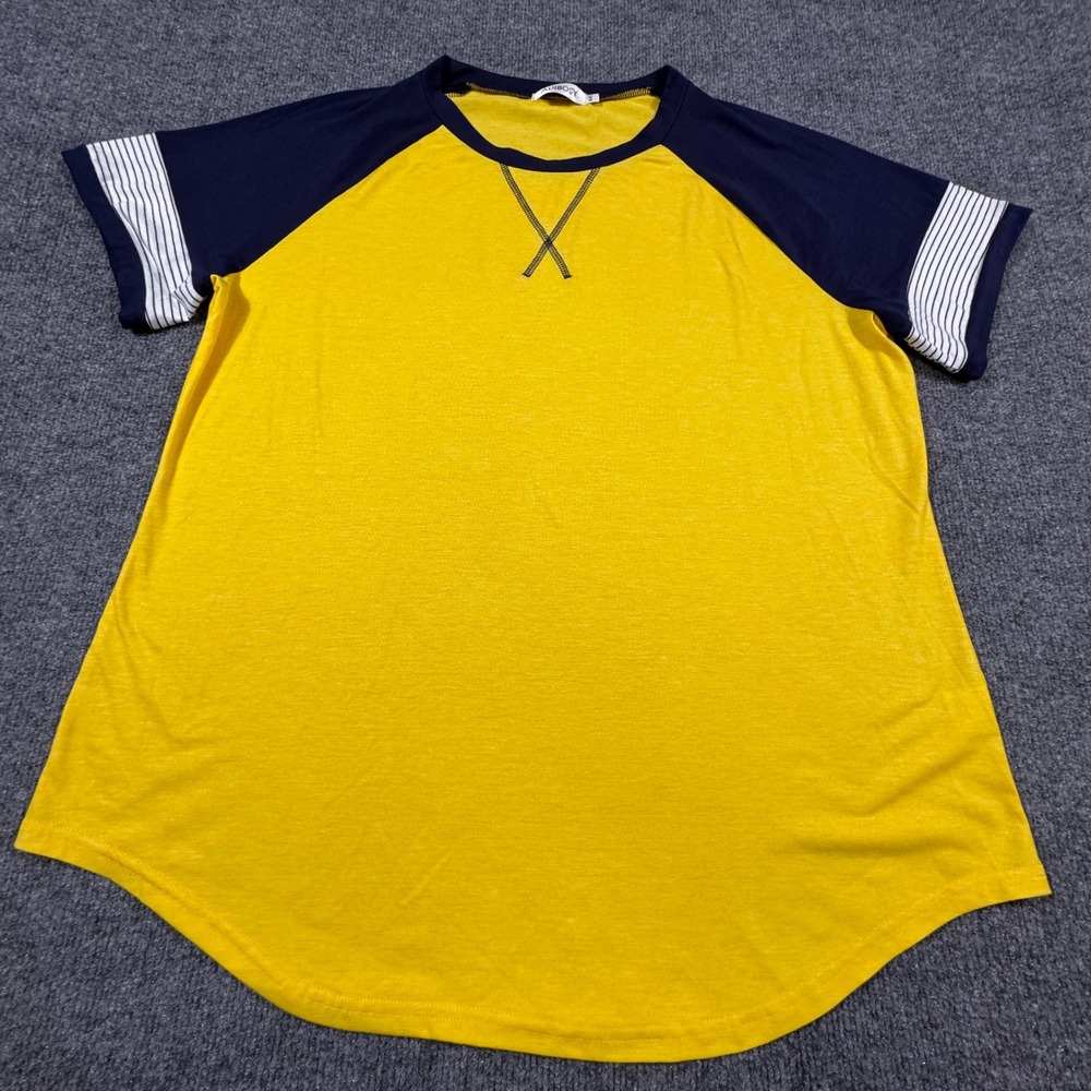 Adibosy Womens XXL Colorblock Raglan Tee Yellow Navy Blue Striped Short‎ Sleeve